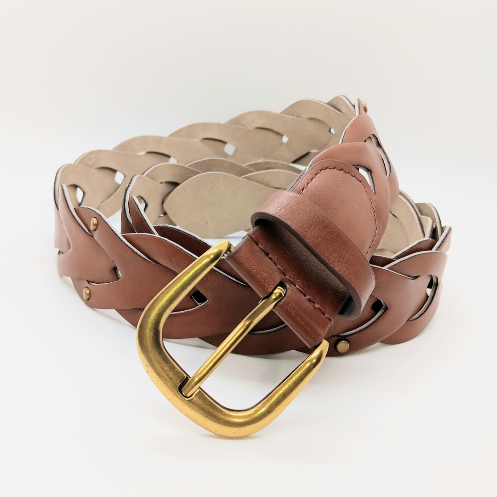 TIME and Tru Women's Brown & Bronze Studded Braided Faux Leather Belt Size 3X